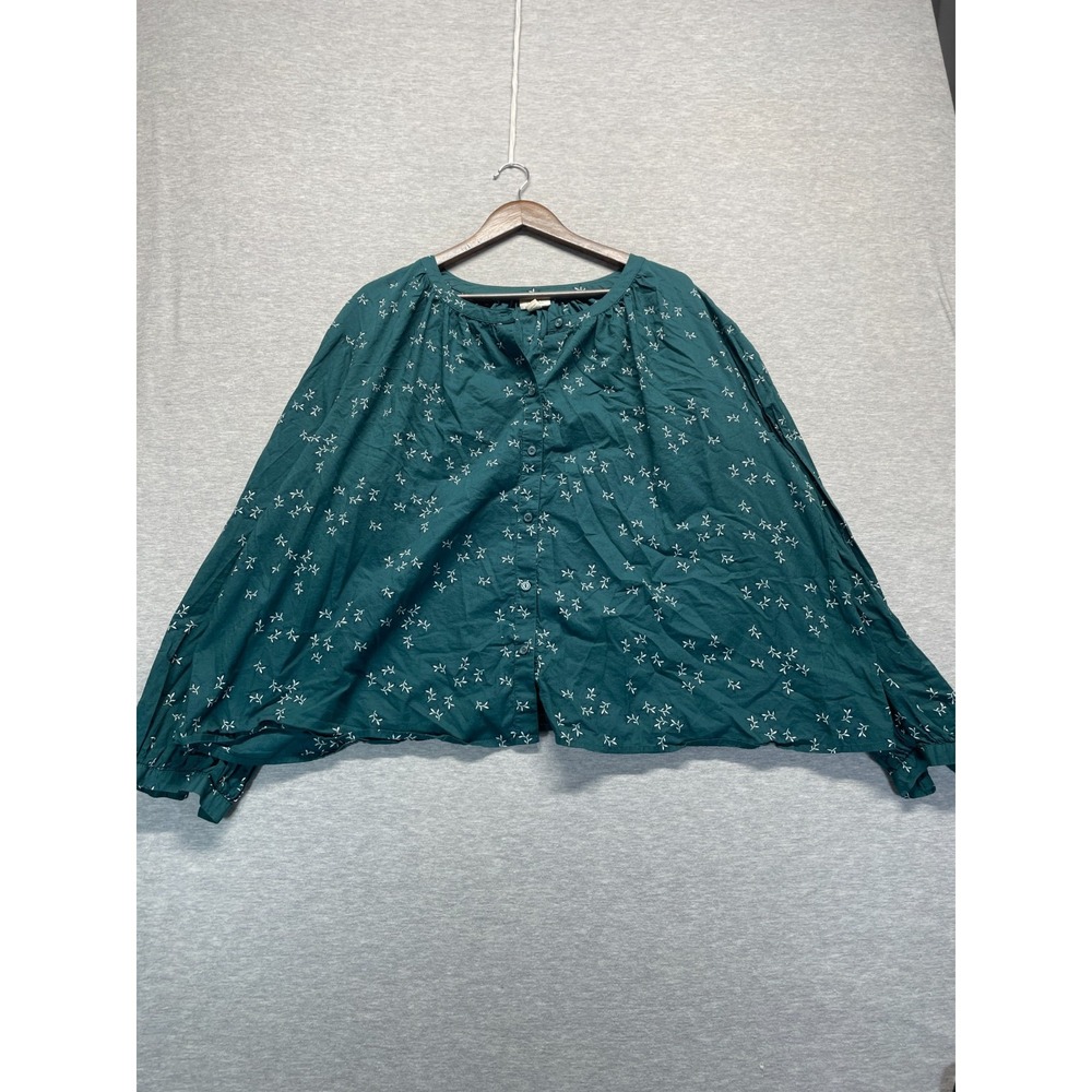 a.n.a A New Approach Blouse Top Womens 3X Teal Floral Long Sleeve Button Front